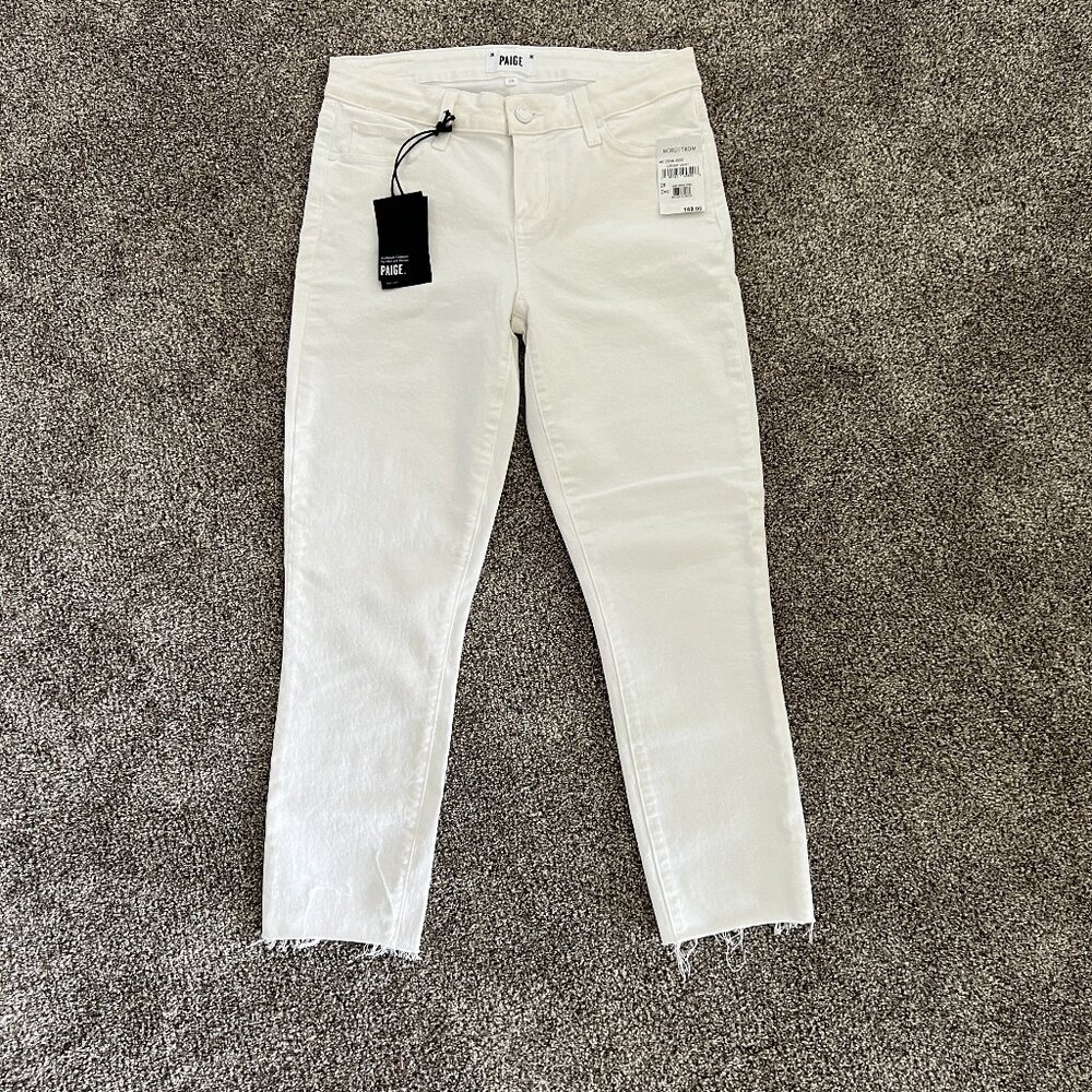 Paige Skyline Skinny Crop Raw Hem Optic White 28 NWT